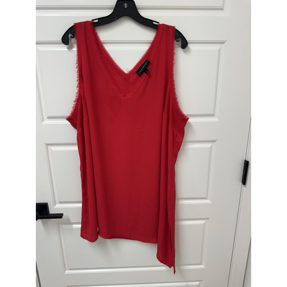Lane Bryant Womens 24 Plus Tank Top Red Blouse Asymmetrical Hem 3X Sleeveless